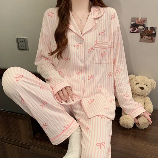 Bow Dtie Design Pajamas Set For Women Harajuku Style
