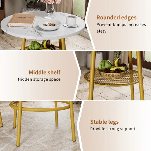 Three Piece Dining Table Set With Faux Marble Tabletop