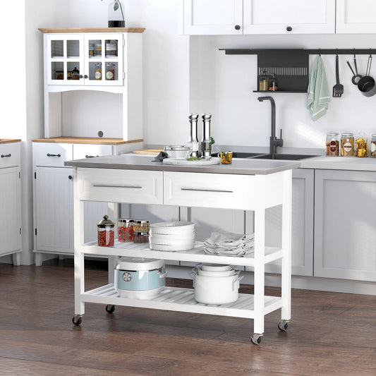 HOMCOM Stainless Steel Top Kitchen Island Cart On Wheels