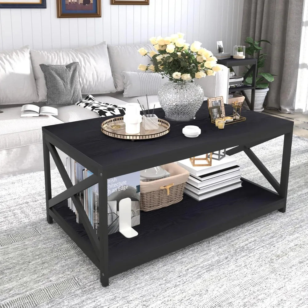 Industrial X-Design 3-Piece Coffee Table Set With End Tables