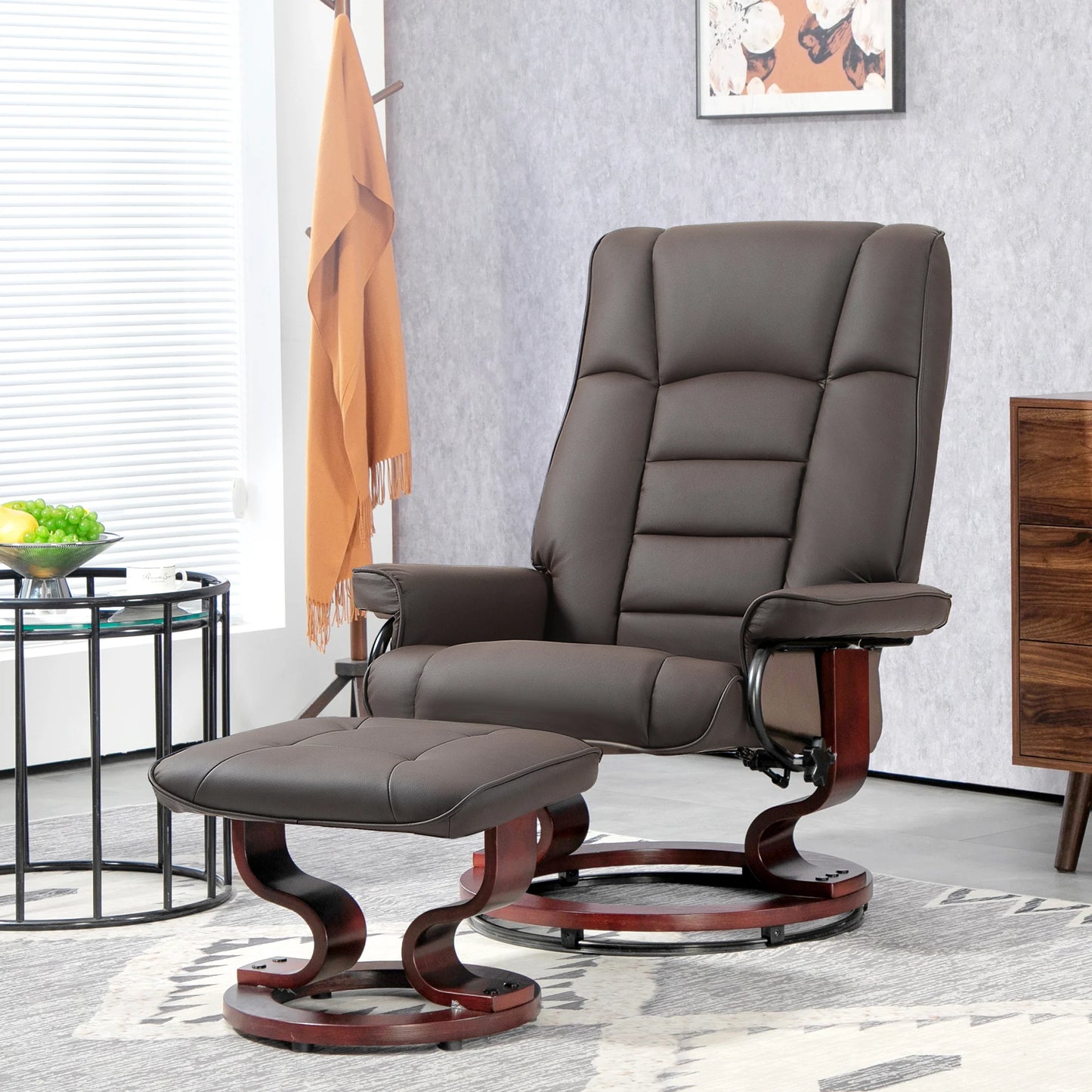 HOMCOM Swivel Recliner With Ottoman Faux Leather Rocker