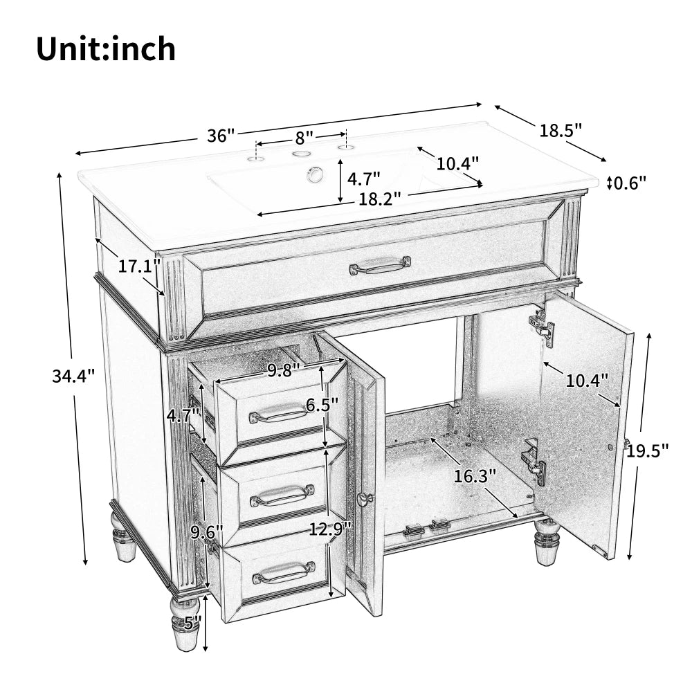 LWO Bathroom Vanity With Sink Cabinet Solid Frame MDF