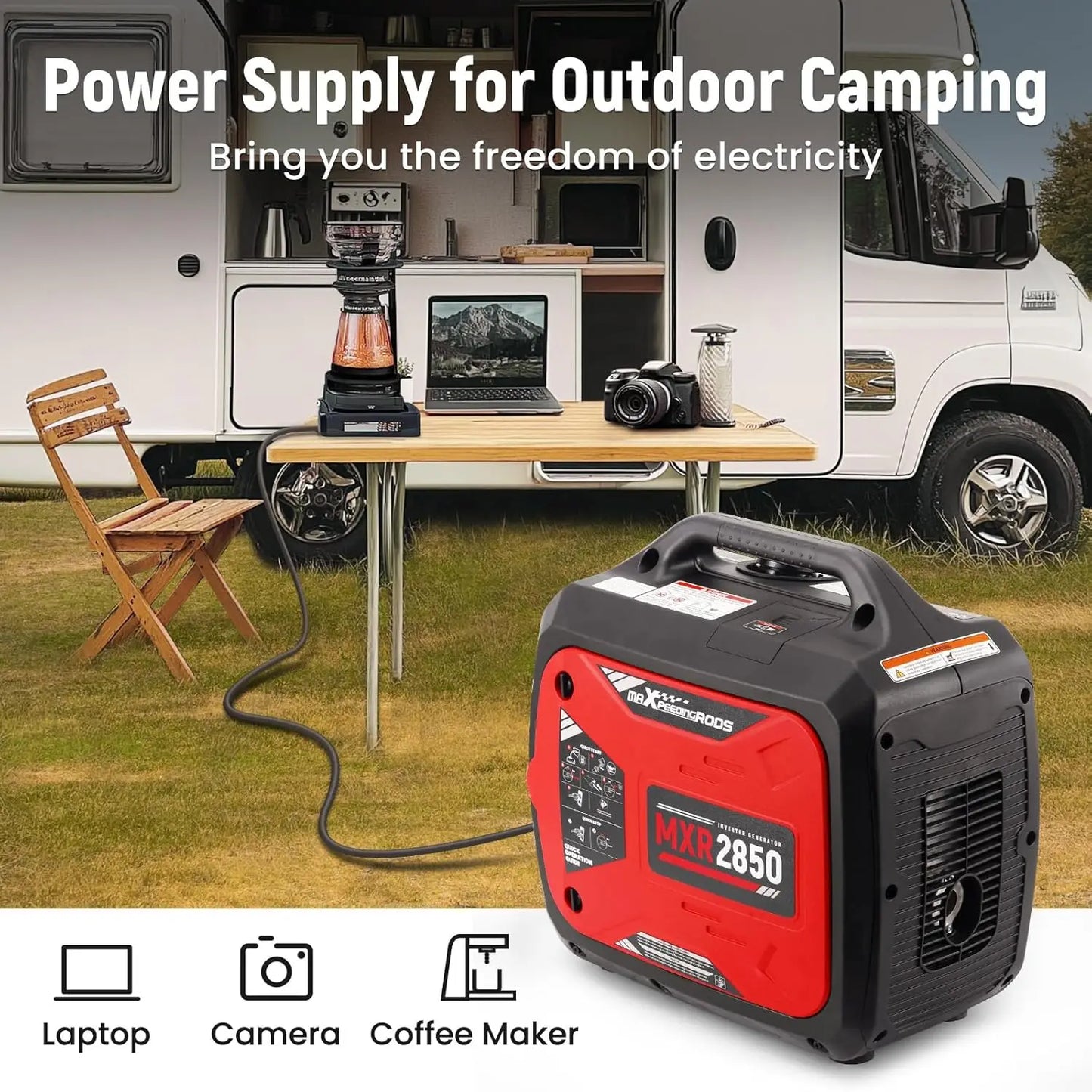 XMSJ 2850 Watt Portable Inverter Generator Gas Powered EPA Compliant CO Alarm Compact Outdoor
