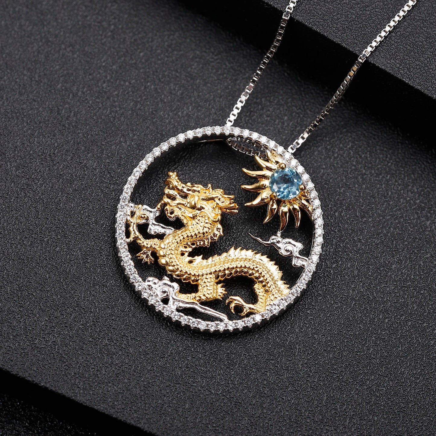Gem's Ballet 925 Sterling Silver Dragon Pendant Necklace Topaz