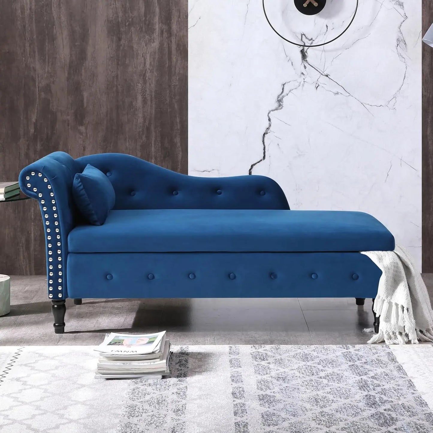 Huanzhuang Modern Velvet Upholstered Chaise Lounge With Button Tufting And Solid Wood Legs