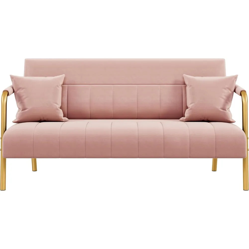 DAFIFY Modern Velvet Sofa With Gold Tone Metal Arms