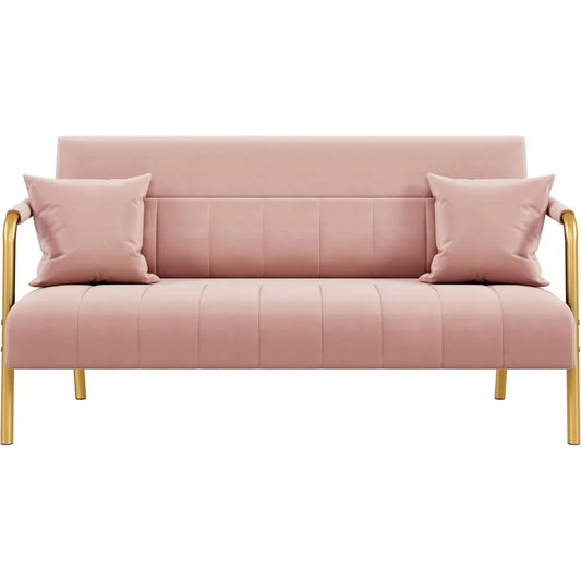 DAFIFY Modern Velvet Sofa With Gold Tone Metal Arms