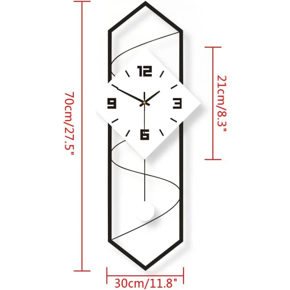 Quartz Silent Wall Clock Modern Metal Pendulum Decor