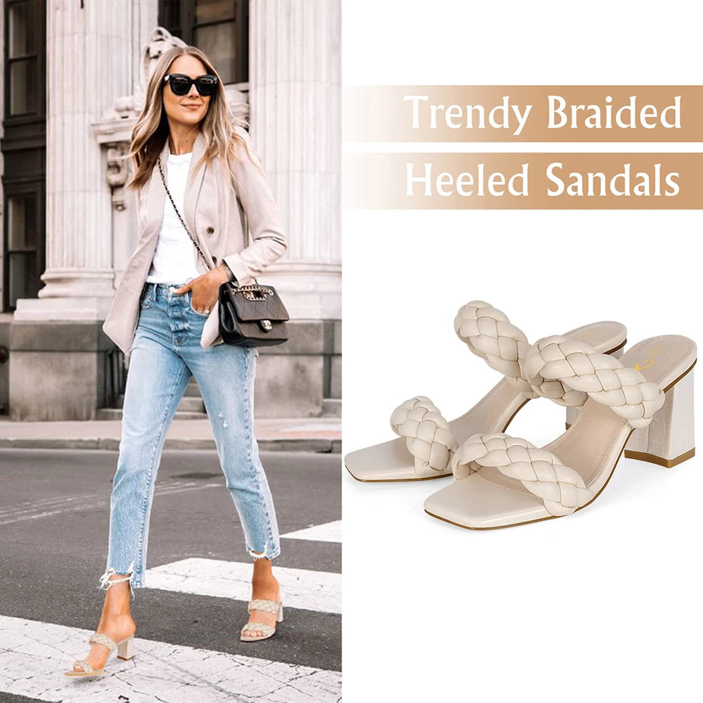 Elegant Women's Braided Strappy Sandals Open Toe Backless Mules