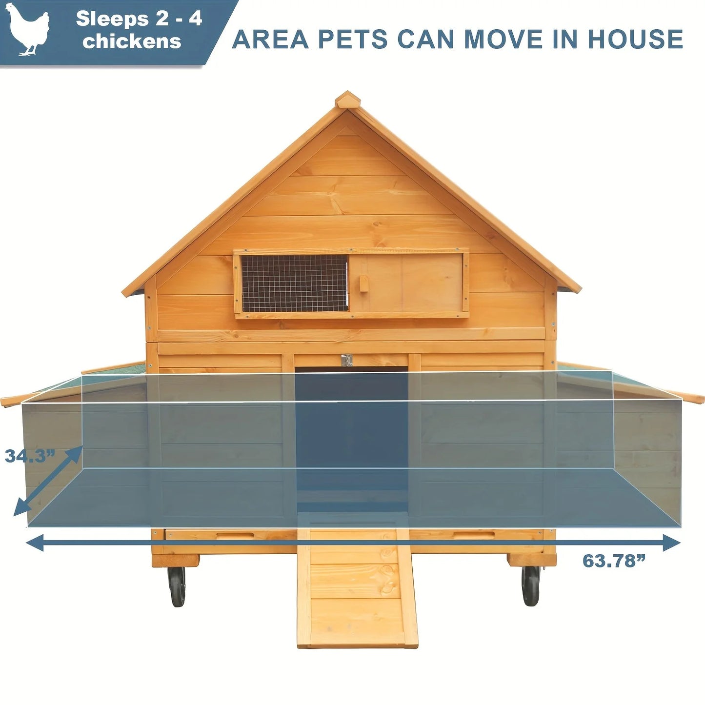 Mobile Wooden Chicken Coop On Wheels 6-8 Chickens Nesting Box