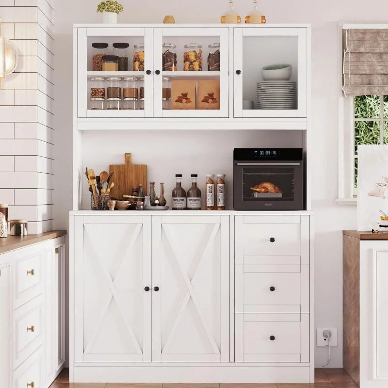 Farmhouse Kitchen Pantry Cabinet With Microwave Stand