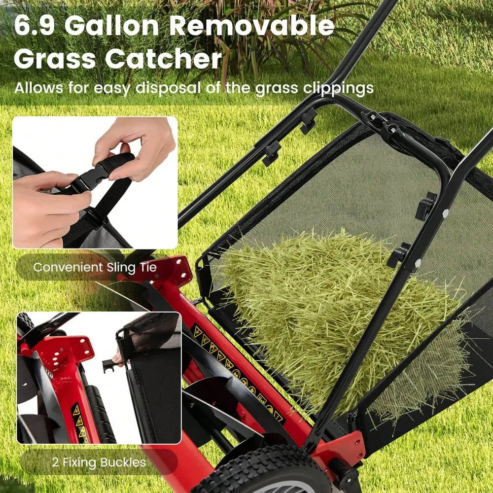XMSJ Push Lawn Mower With 5 Blade Removable Grass Catcher