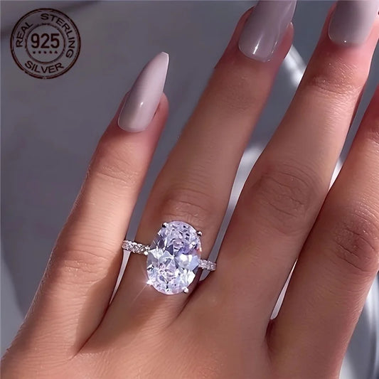 WPOOCC S925 Silver Zircon Oval Ring With Platinum Plating Engagement
