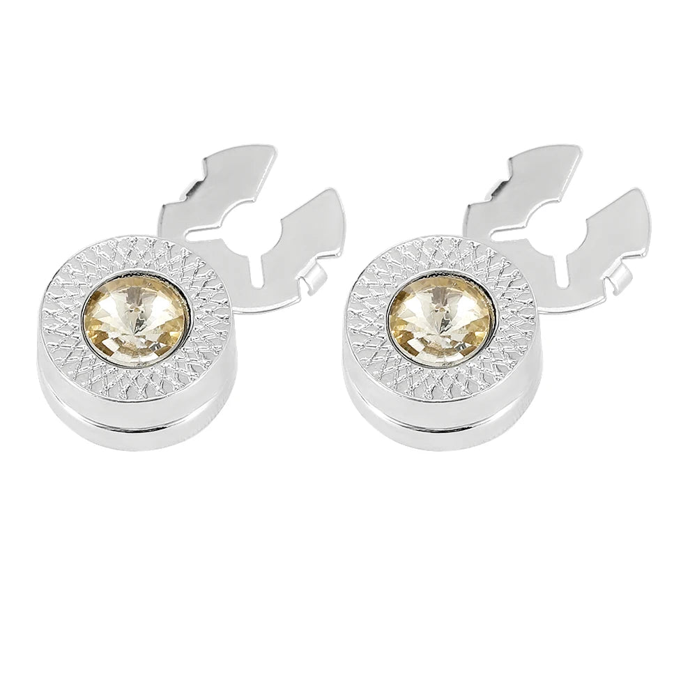Crystal Design Round Cufflinks Silver Plated Zinc Alloy