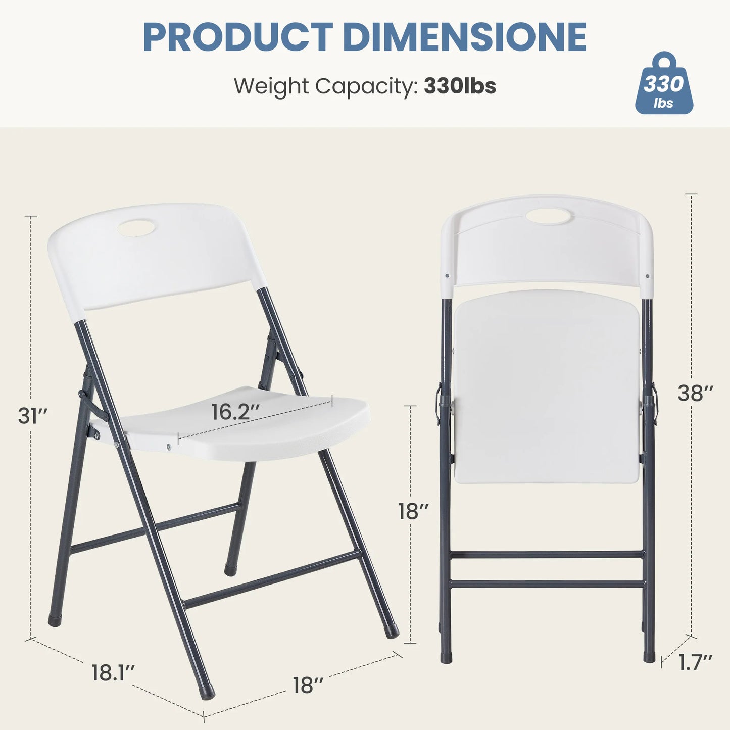 JHK Stackable Folding Chairs Set Heavy Duty Ergonomic Back Support