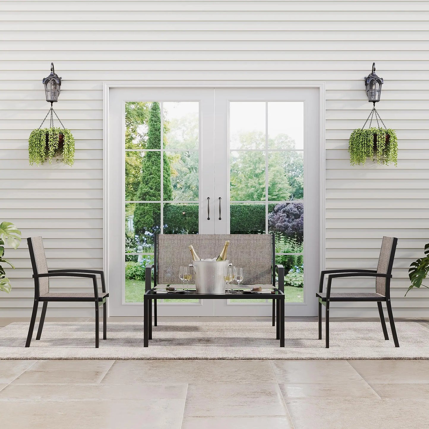HobbyLane Modern 4-Piece Metal Patio Set With Textilene Mesh