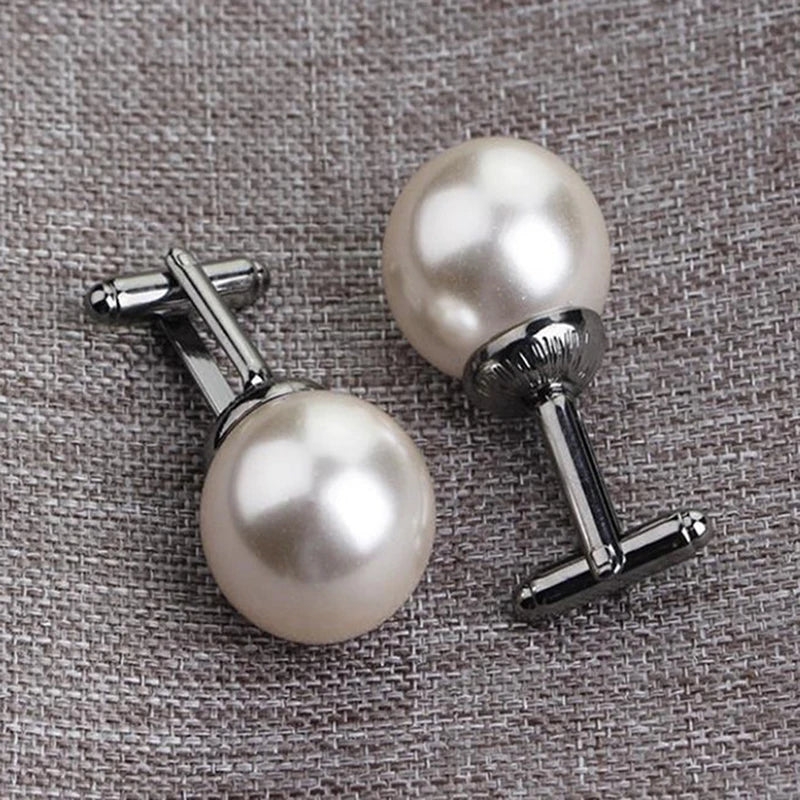Round Simulated Pearl Beads Cufflinks For Men Wedding Gift