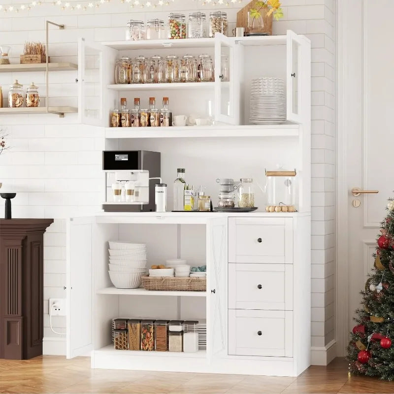 Farmhouse Kitchen Pantry Cabinet With Microwave Stand