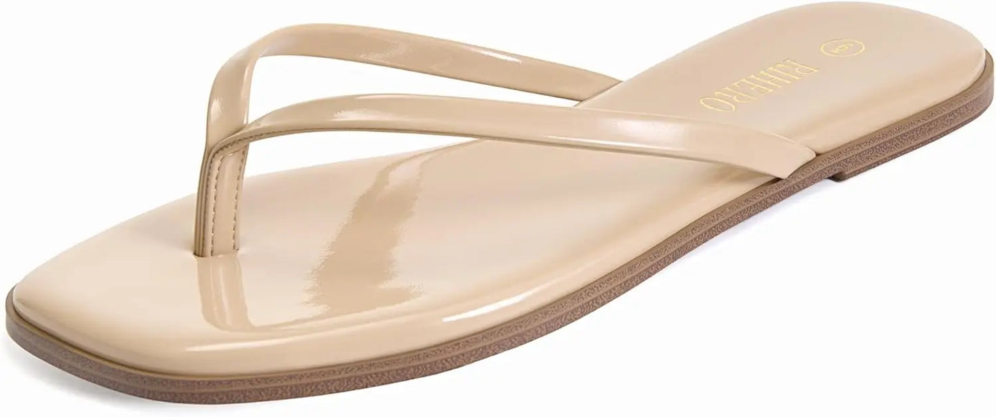 Womens Leather Thong Sandals Square Toe Slip On Beach Dressy