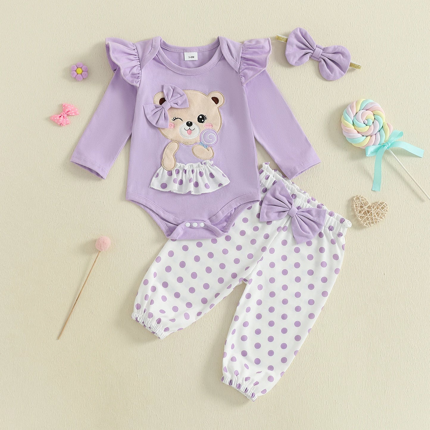 Toddler Girls Winter Jumpsuit With Deer Embroidery And Polka Dot Leggings