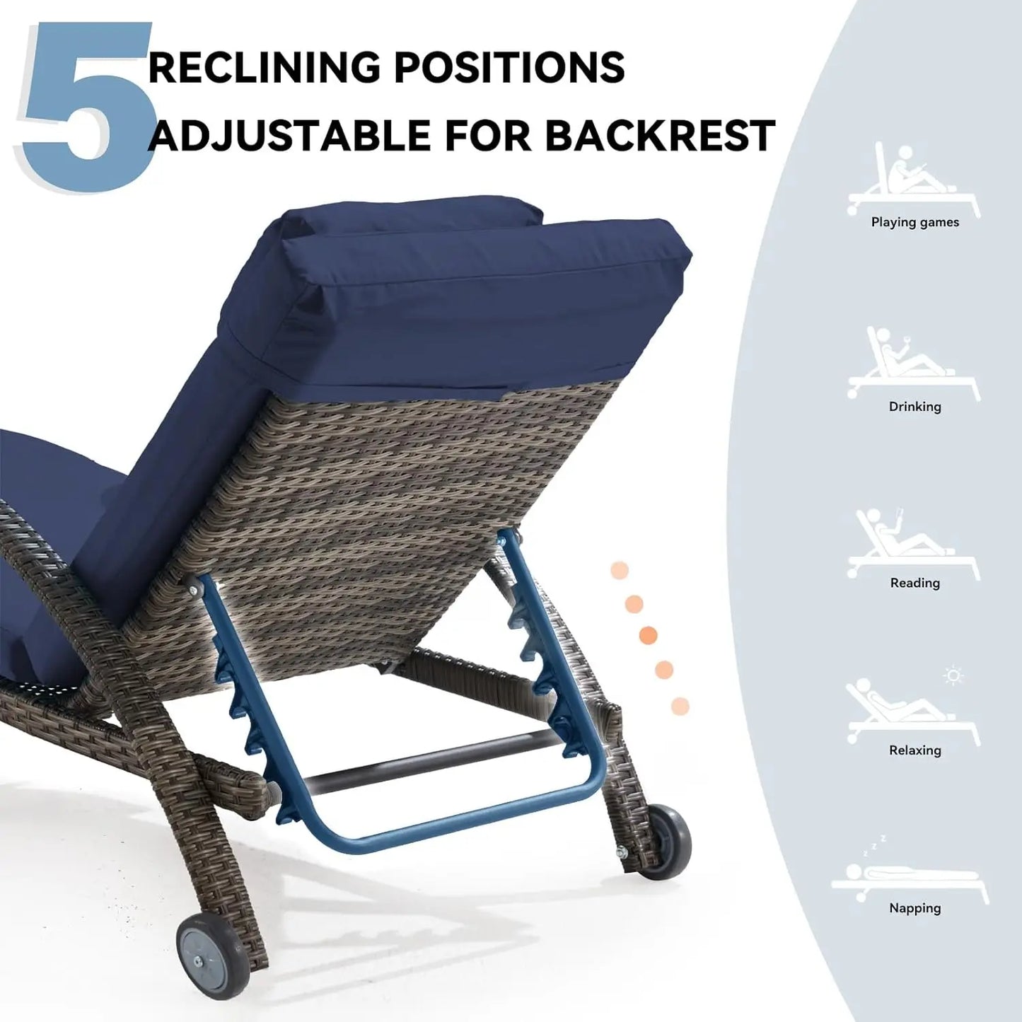 ZHENDAI Outdoor Pool Lounge Chairs With Adjustable Back
