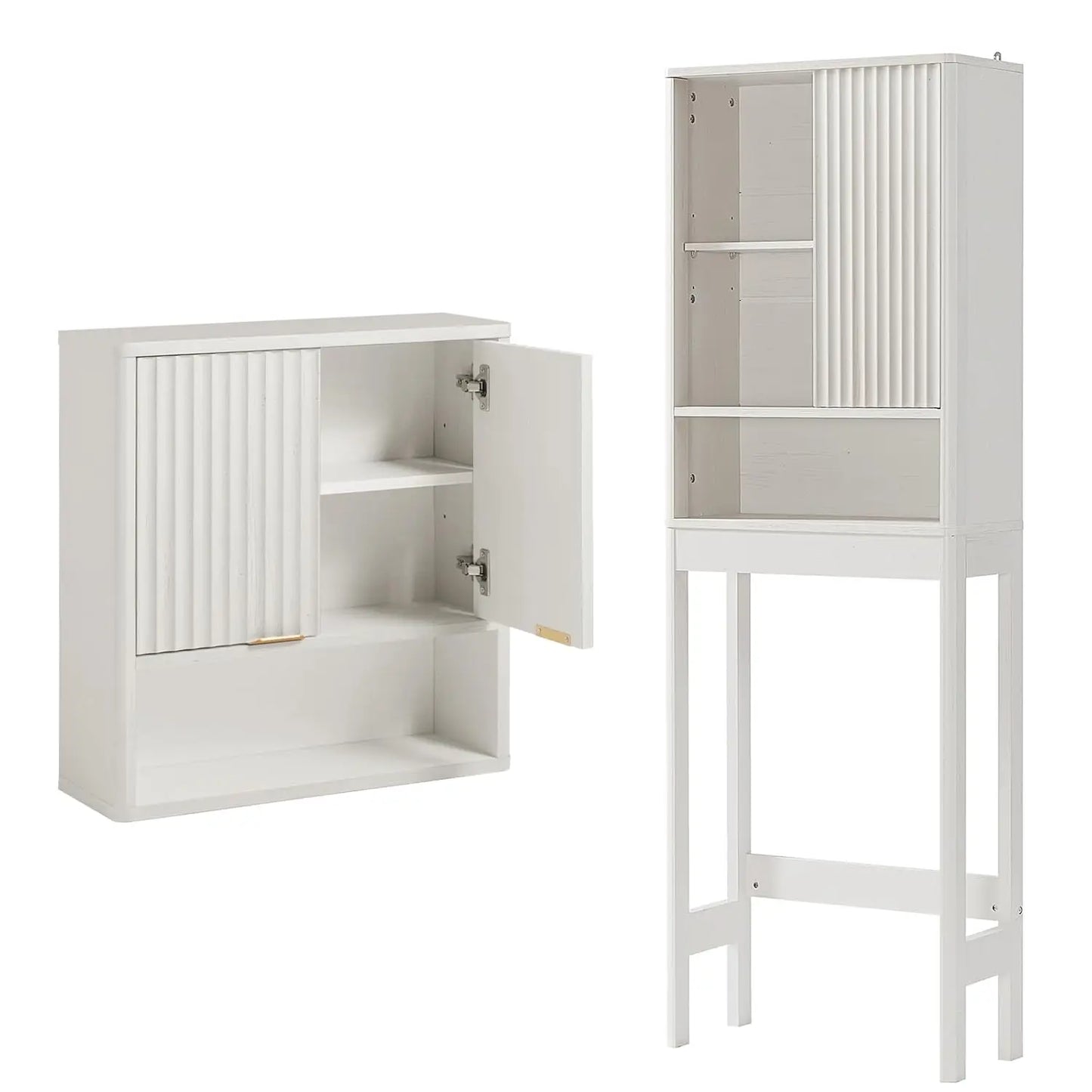Fluted Over Toilet Storage Cabinet Set Farmhouse Bathroom Wall Organizer