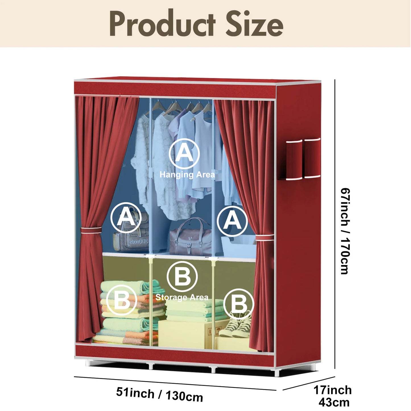 Portable Closet Dustproof Wardrobe Organizer Multi Layer Storage Rack
