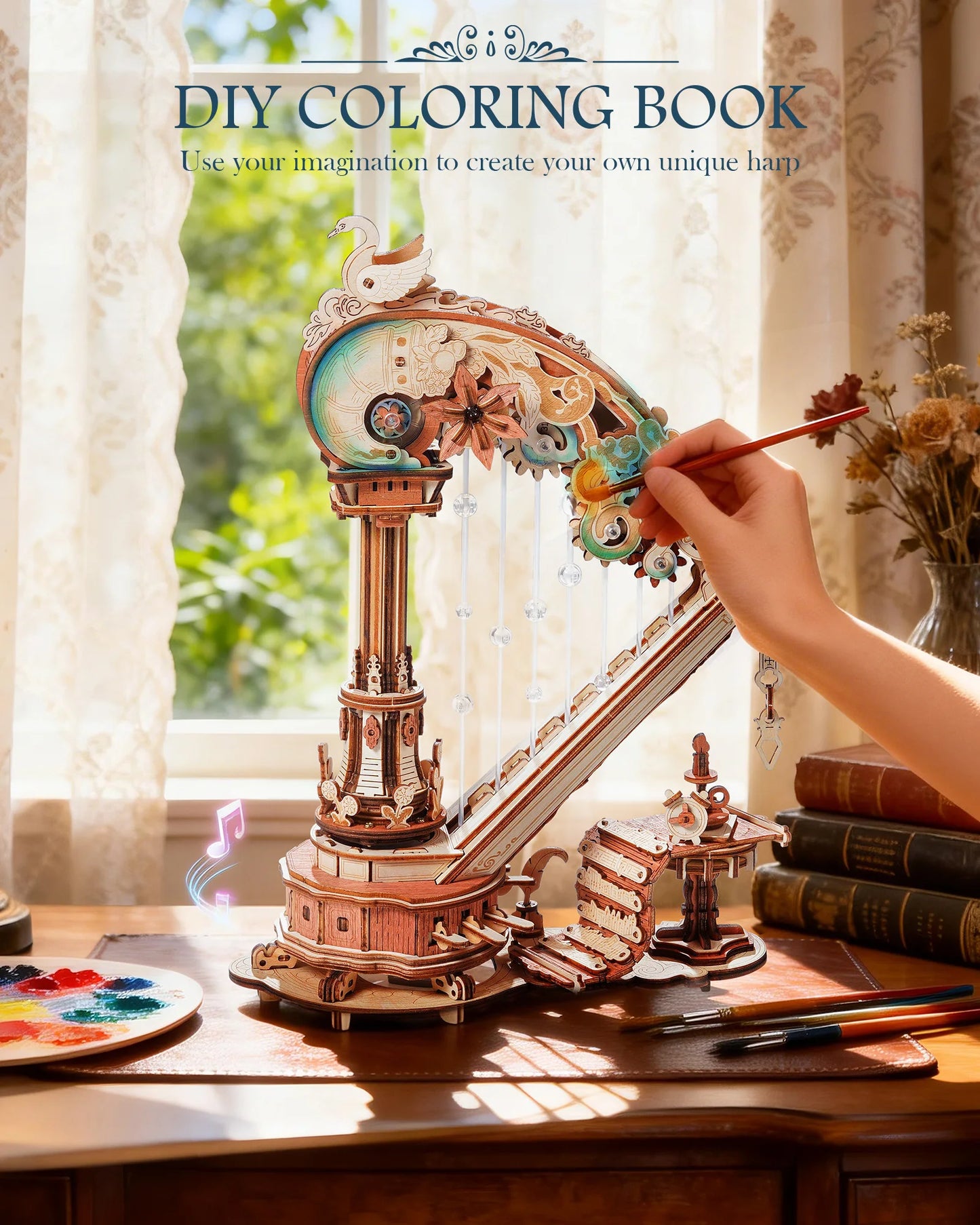 ROKR Magic Harp Music Box 3D Puzzle Kit Home Decor