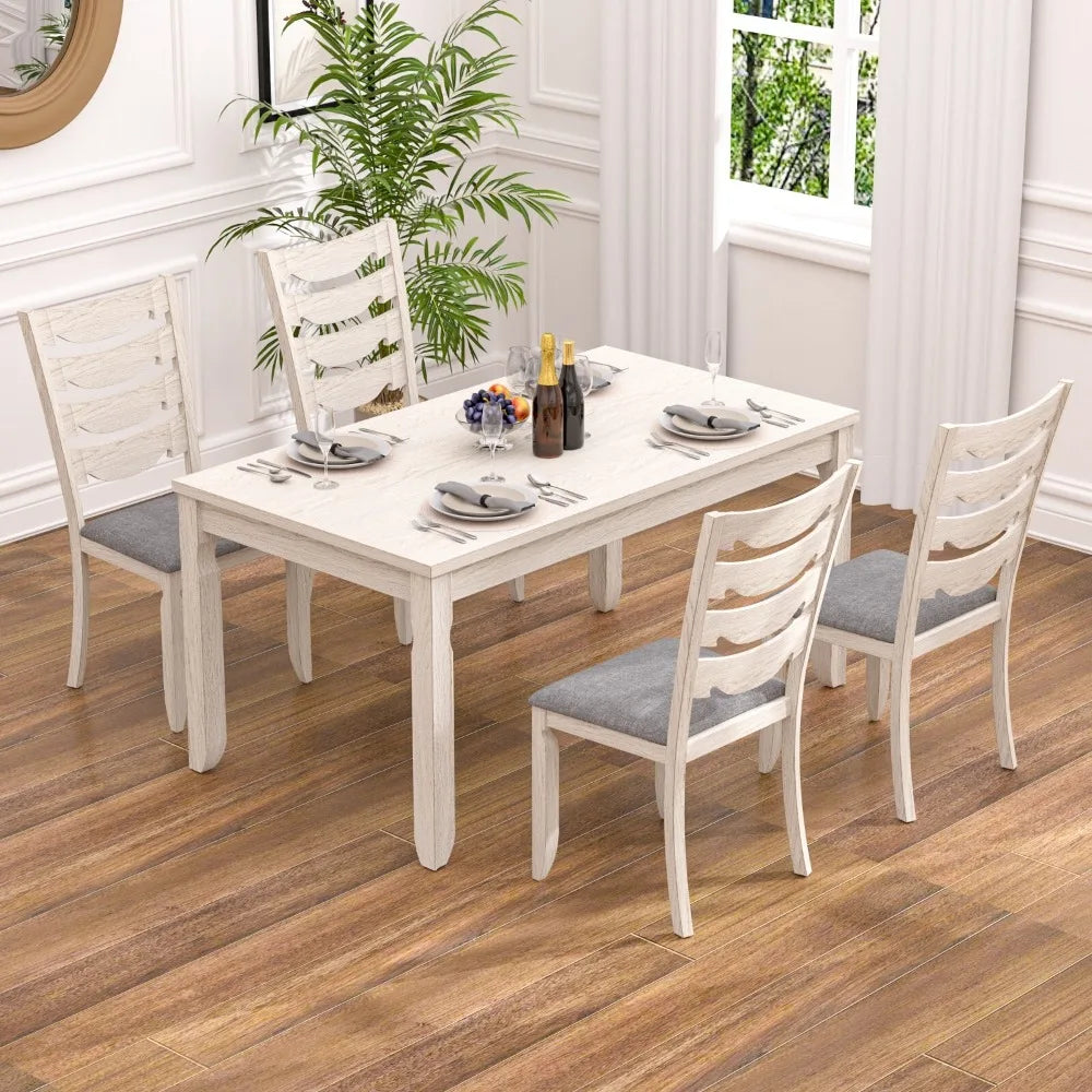 Classic Solid Wood Dining Table Set With Six Chairs