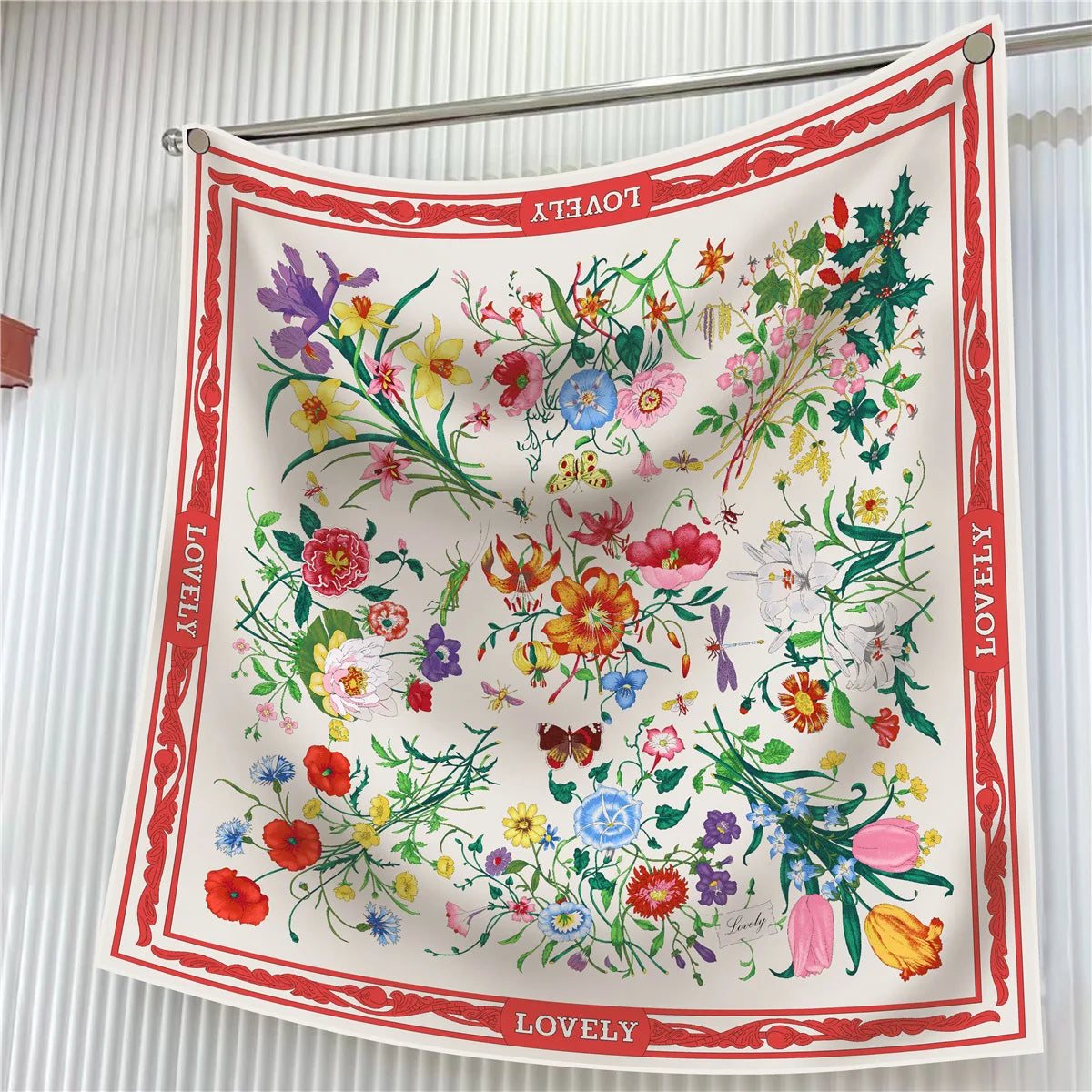 Floral Silk Twill Square Scarf Hijab Shawl For Women
