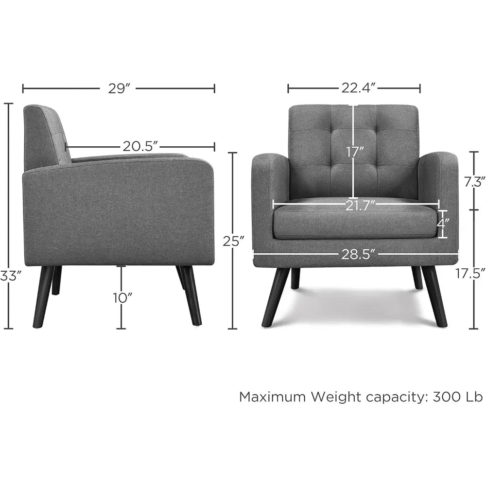 LZJV Mid Century Tufted Lounge Chair With Wood Legs