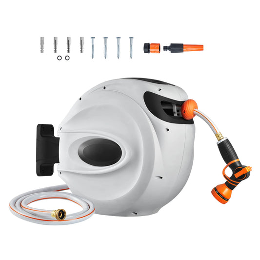 SucceBuy Automatic Rewind Wall Mounted Garden Hose Reel Spray Nozzle