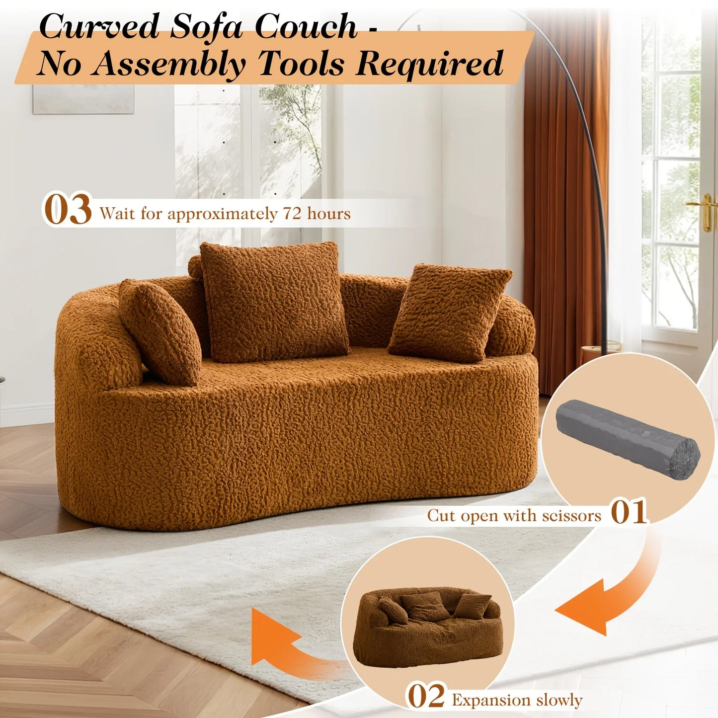 PIYRQ Modern Curved Loveseat Sofa in Plush Chenille Upholstery