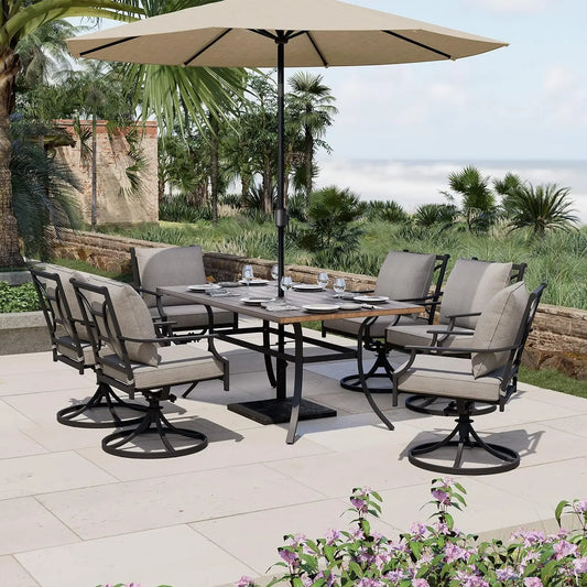 Grand Patio Set With Olefin Cushions And Faux Woodgrain Table