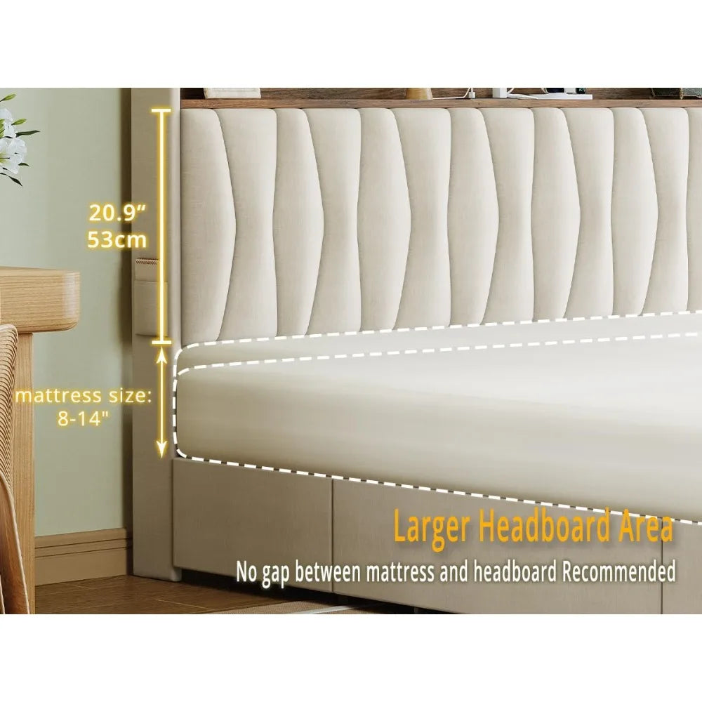 Bed Frame With Storage Drawers And Charging Station