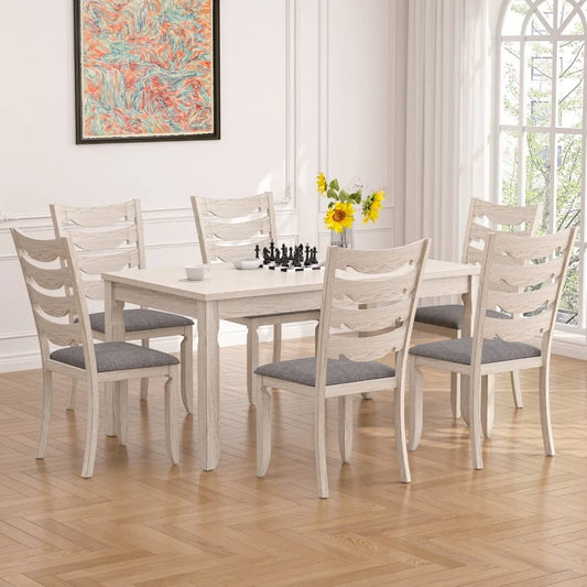 Classic Solid Wood Dining Table Set With Six Chairs