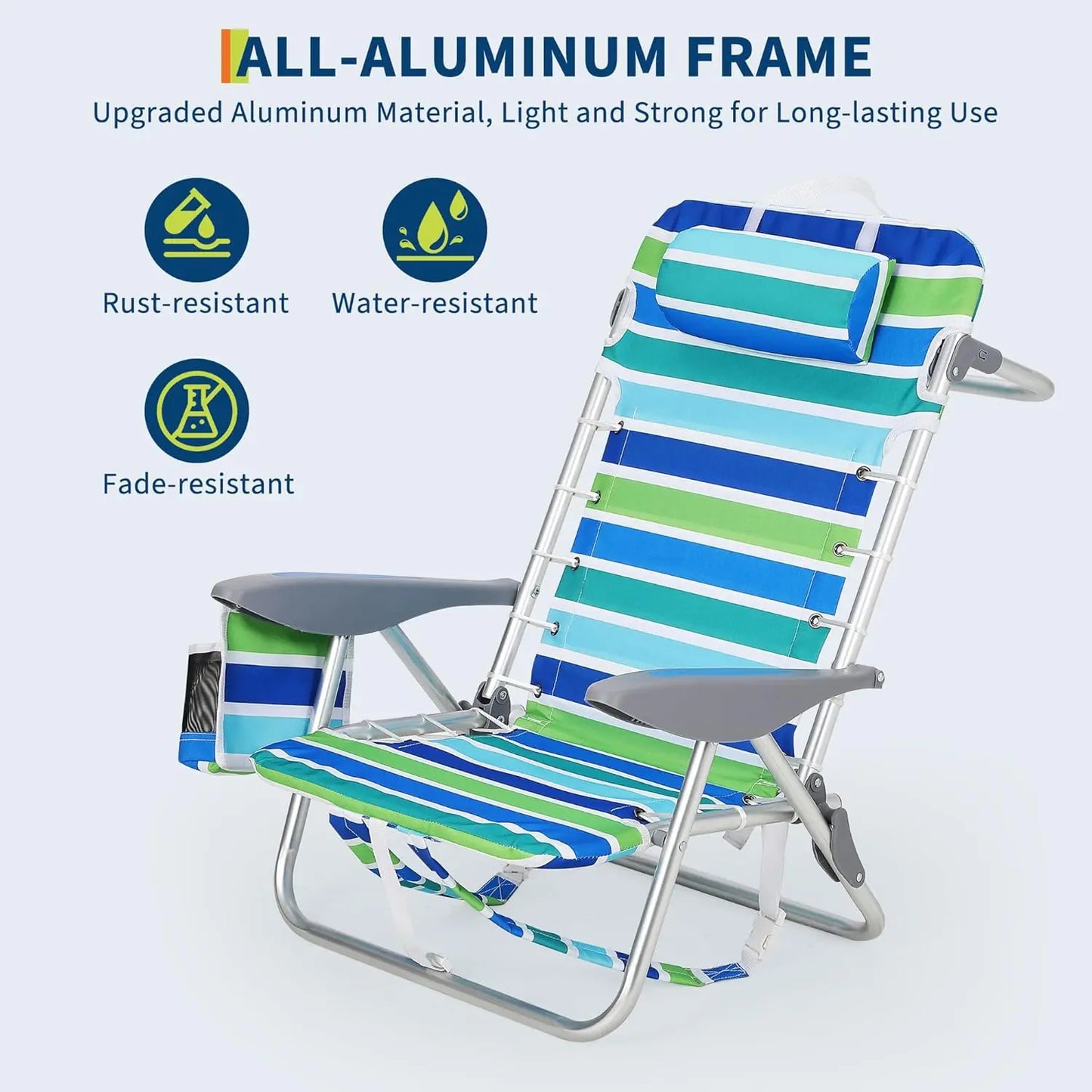 TWISTER.CK Portable Backpack Beach Chair With 5 Reclining Positions