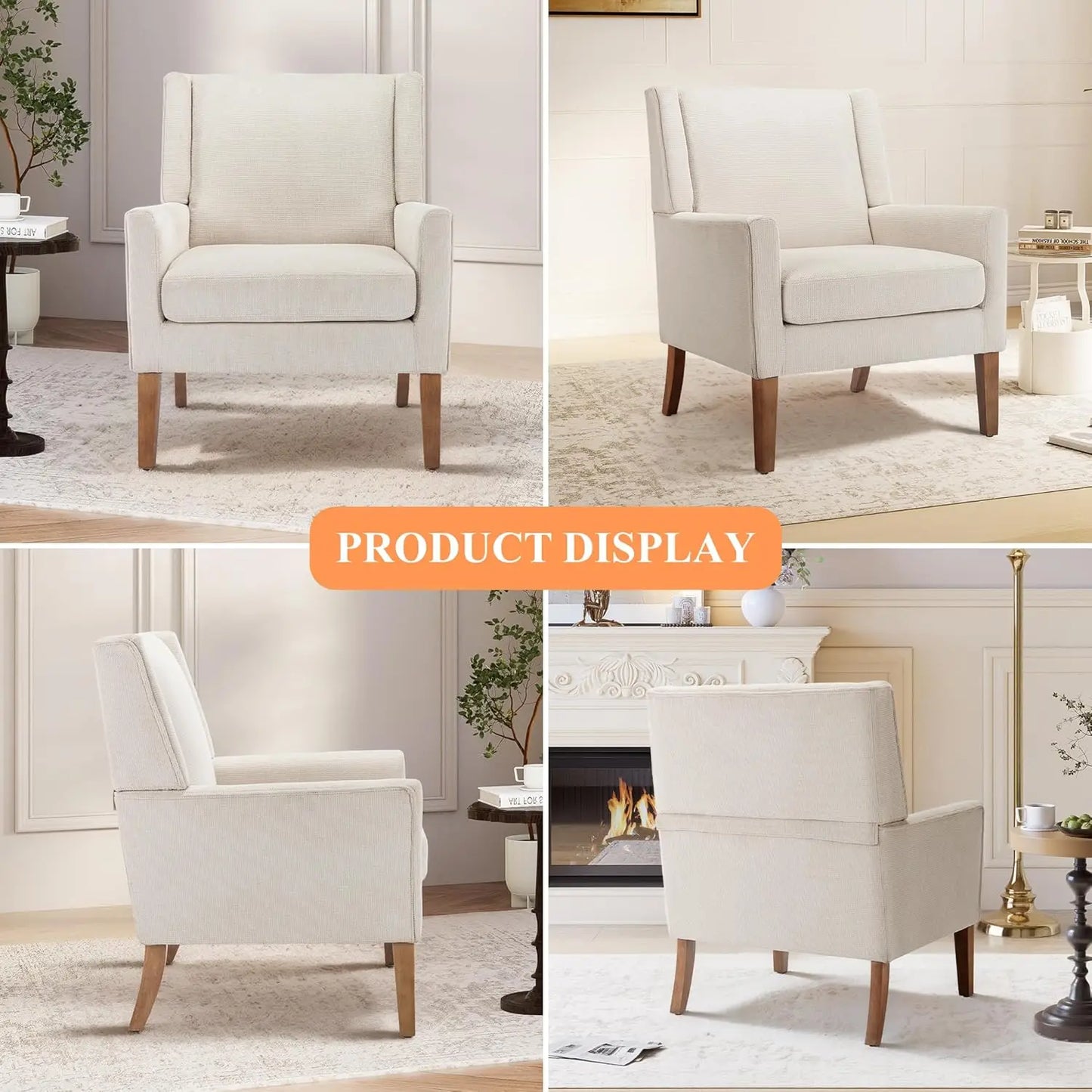 Wingback Accent Chair Set in Velvet with Wood Legs