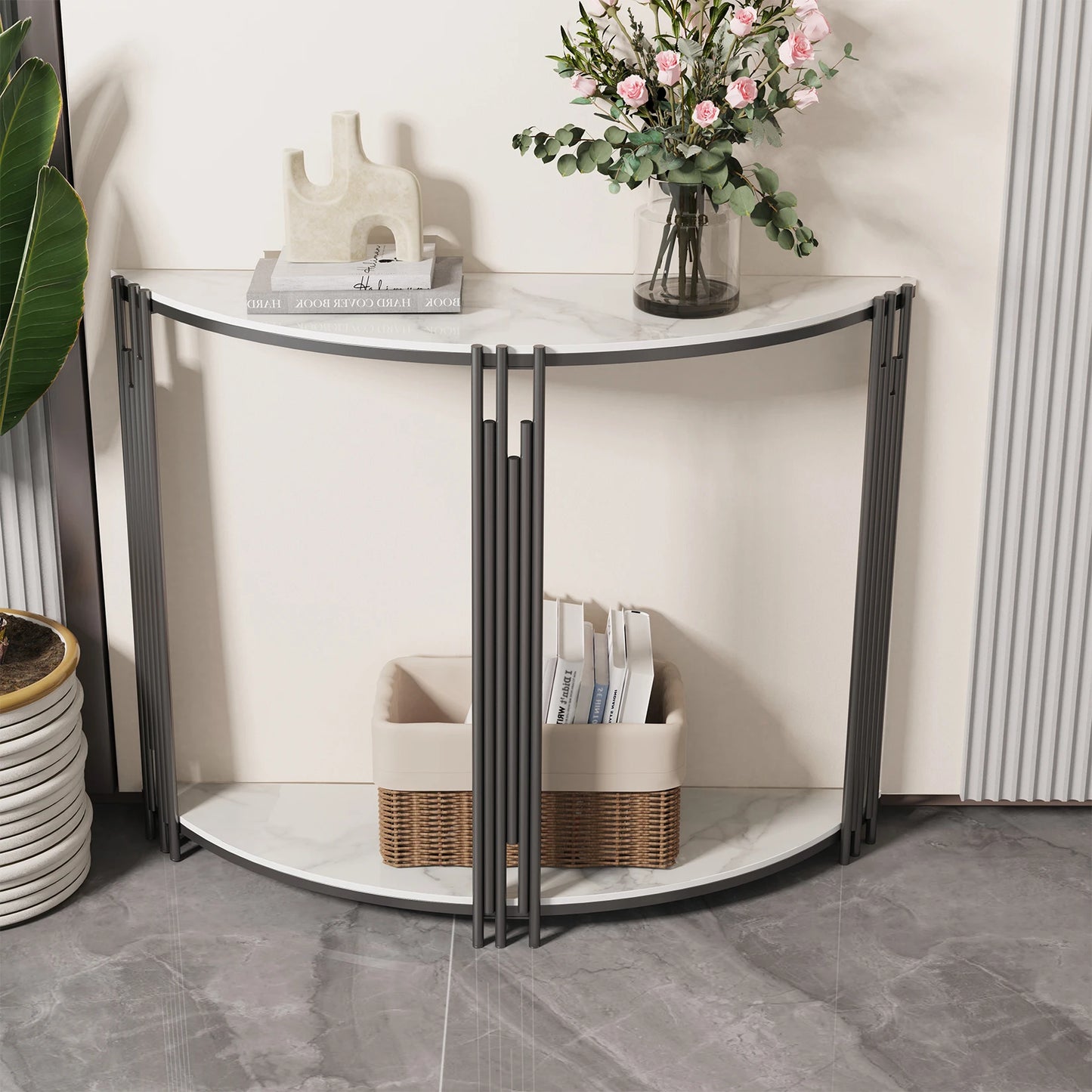 Wisfor Half Moon Marble Console Table for Entryway Living Room