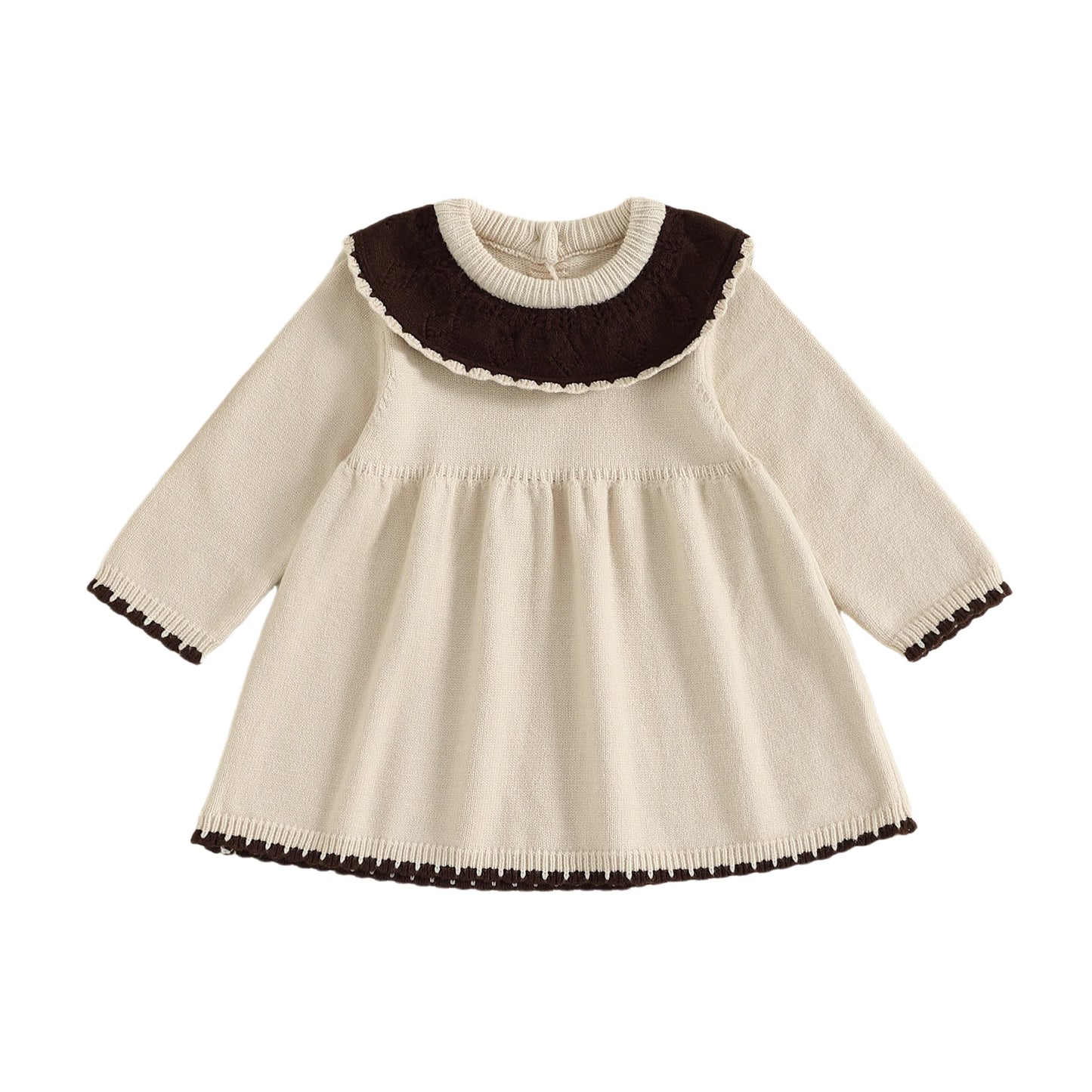 Infant Girl Knit Sweater Dress With Ruffle Detailing Crew Neck