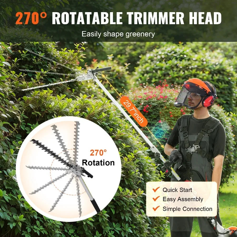 Hignconcerned 26cc 6in1 Gas Hedge Trimmer Multi Tool Weed Eater String Trimmer Brush Cutter Edger Pole Saw Chainsaw