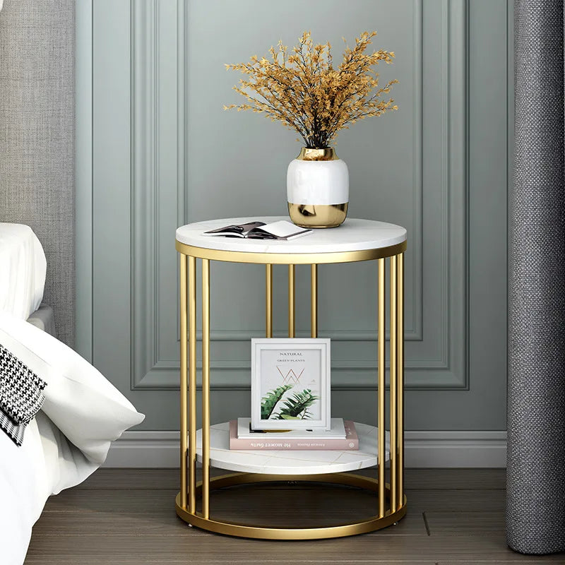 Round Marble Coffee Table With Metal Frame For Living Room