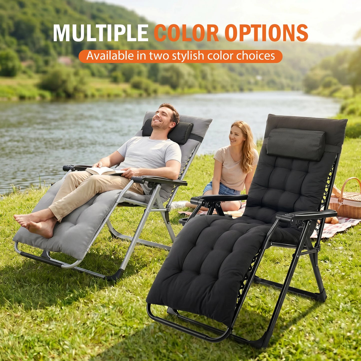 JHK Zero Gravity Outdoor Camping Lounge Chair With Cup Holders