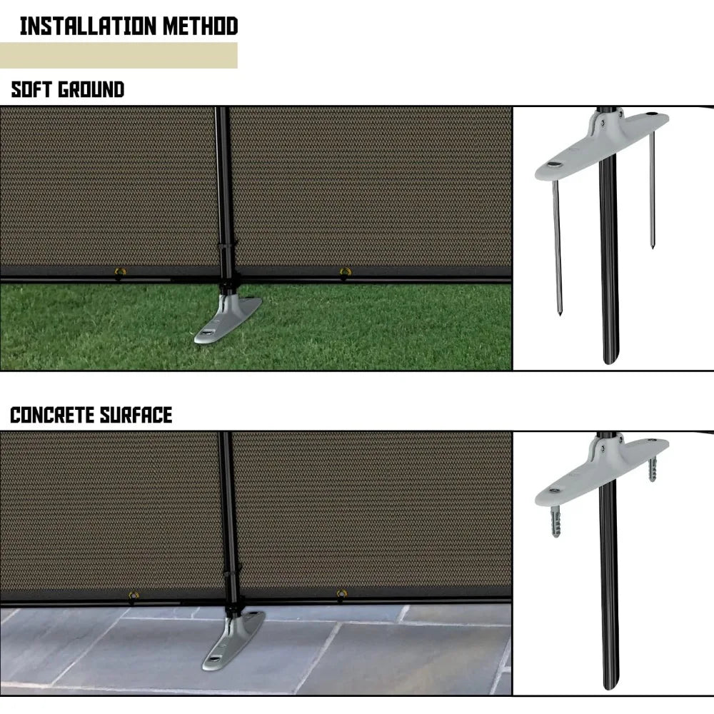 Outdoor Privacy Fence With Iron Poles And Ground Spikes