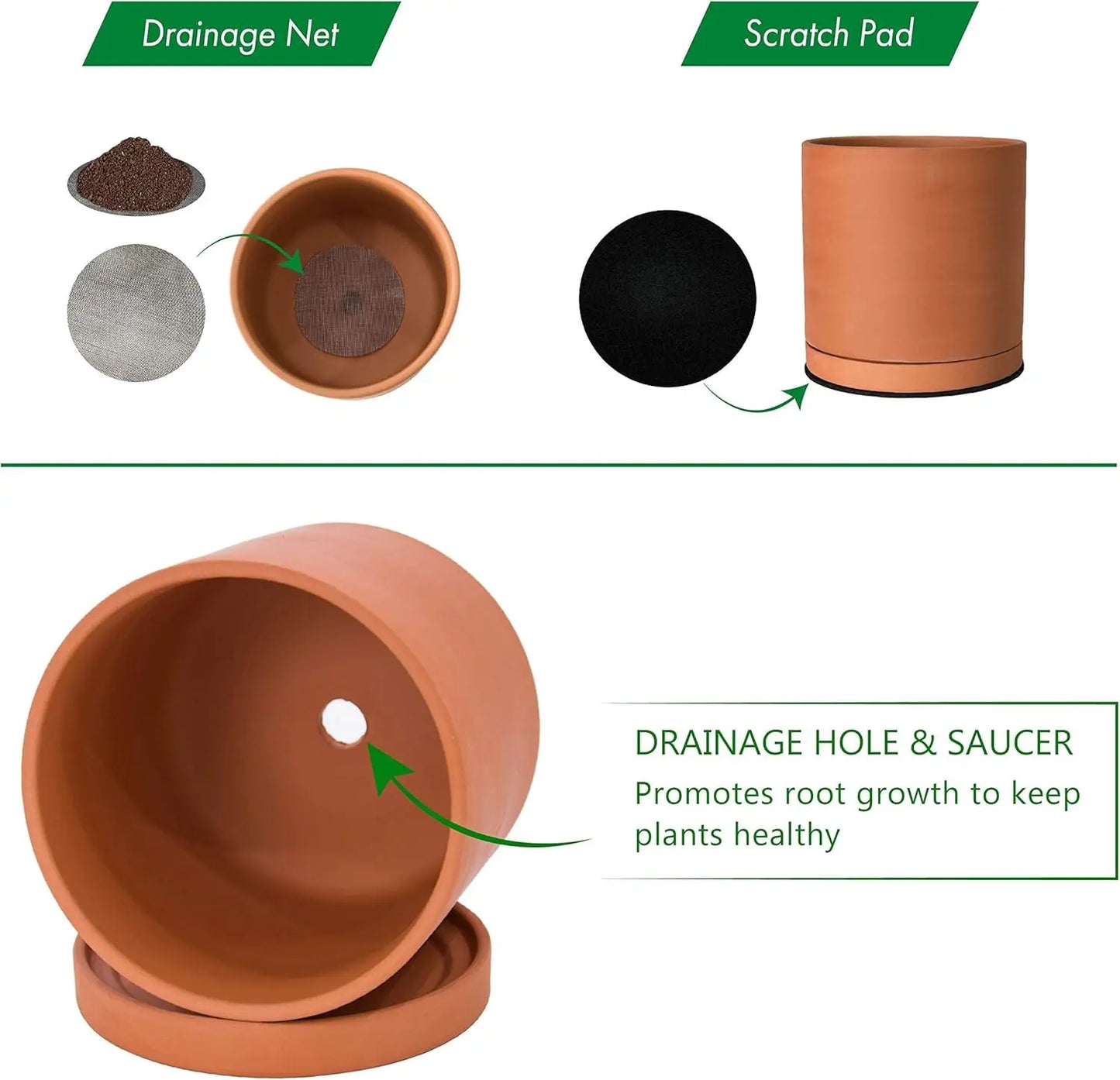 Terracotta Indoor Plant Pot With Drainage Hole And Saucer