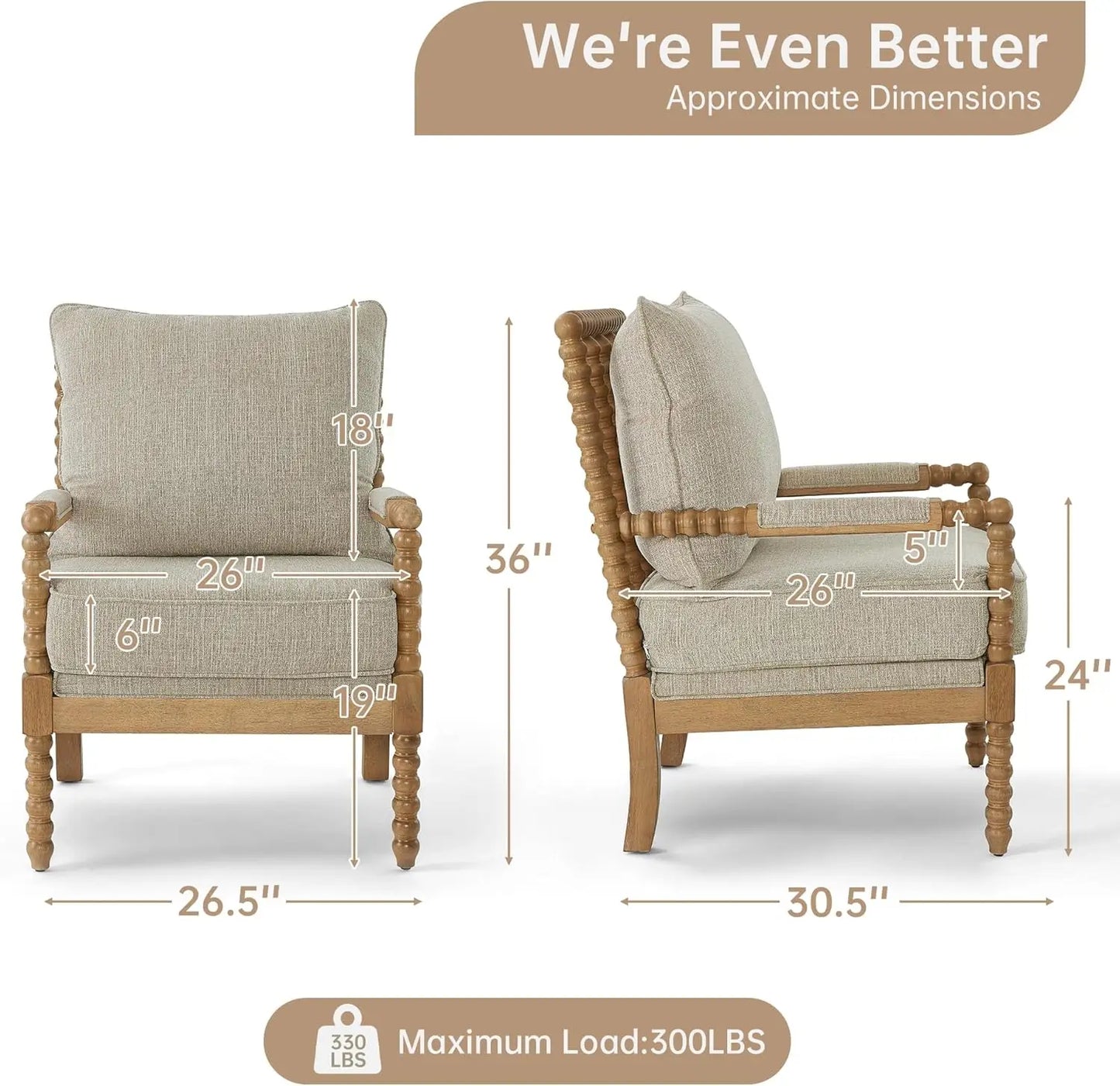Fabric Spindle Padded Accent Chair With Wood Frame French Style