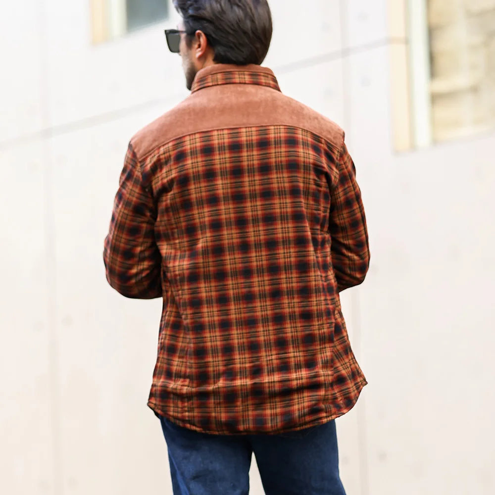 NONECN Men's Plaid Sherpa Lined Winter Bomber Jacket