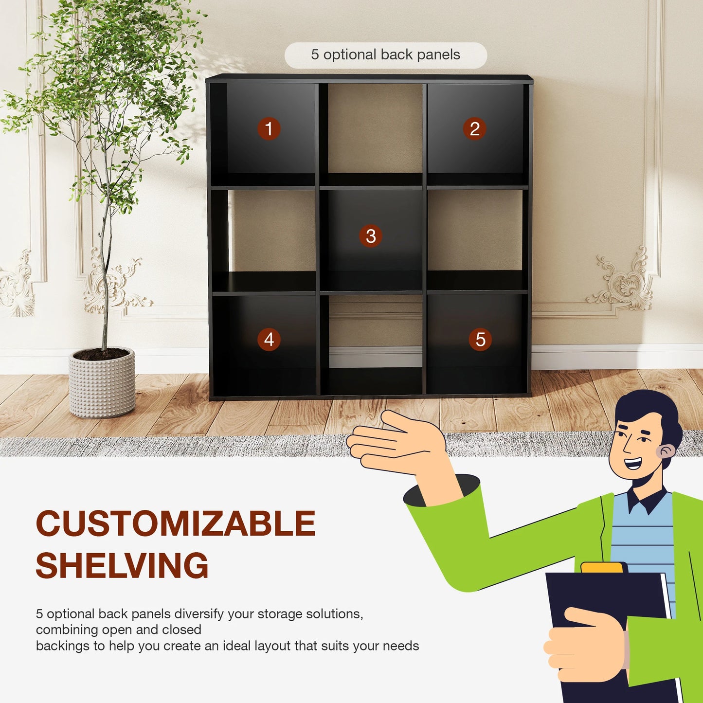 JHK 9 Cube Storage Organizer Bookcase Wooden Shelf Living Room