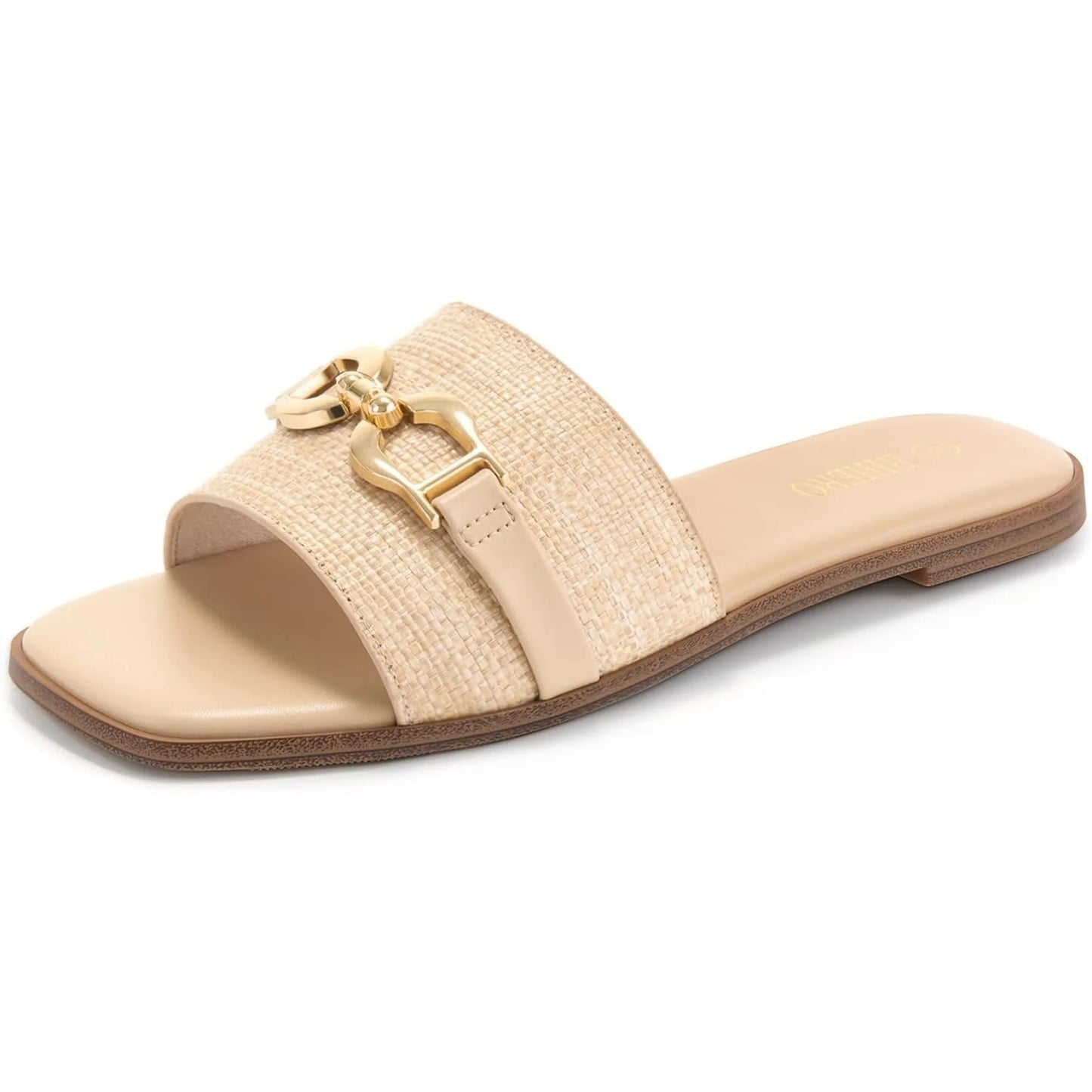 Womens Flat Sandals Memory Foam Cushioned Leather Slides
