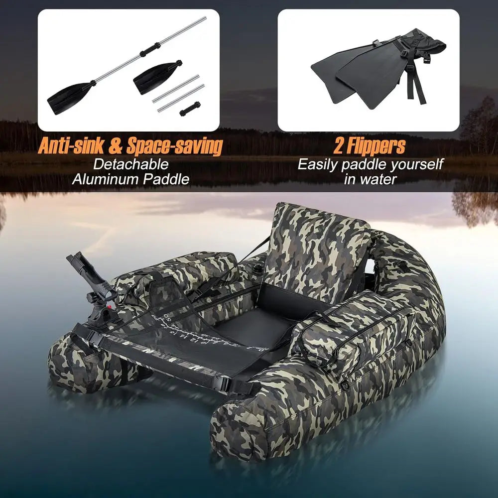 Inflatable Belly Boat With Fish Ruler And Rod Holder Pump